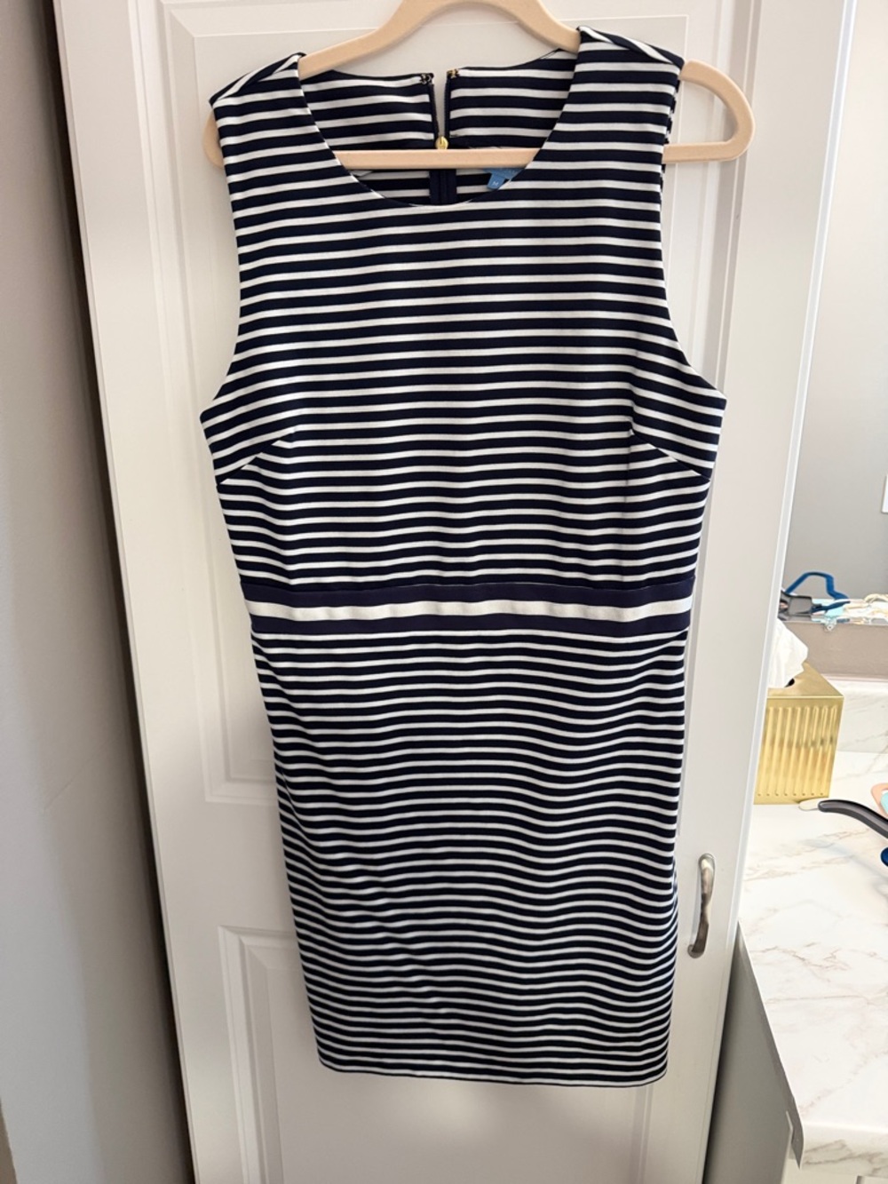 Draper James Navy and White Striped Midi Sheath Dress